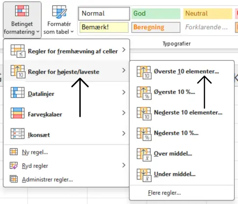 Regler for højeste/laveste