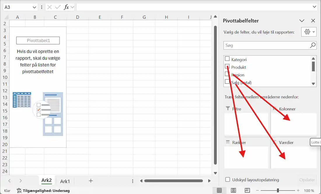 Tilpasning af pivottabel