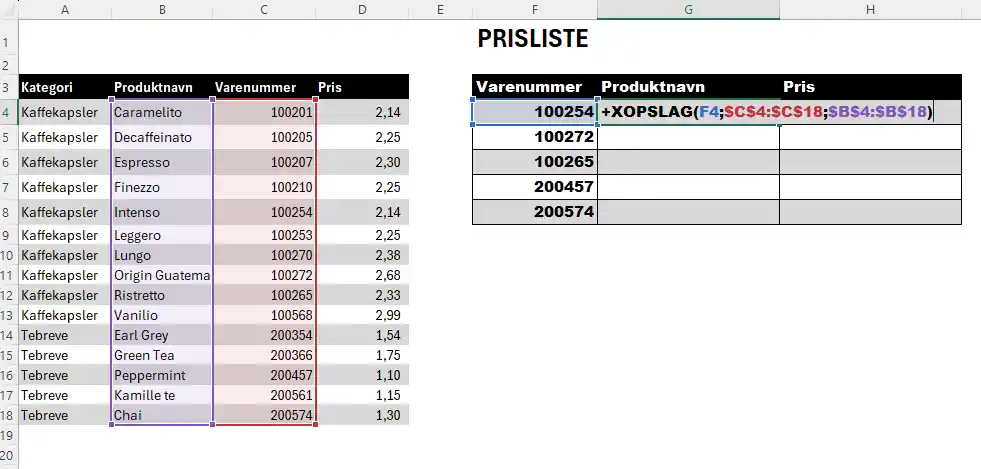 Formel til XOPSLAG trin 1