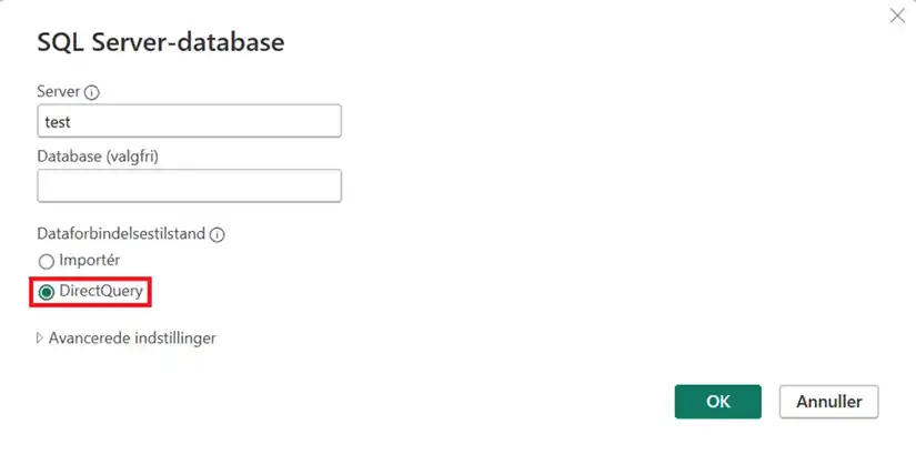 DirectQuery som dataforbindelse