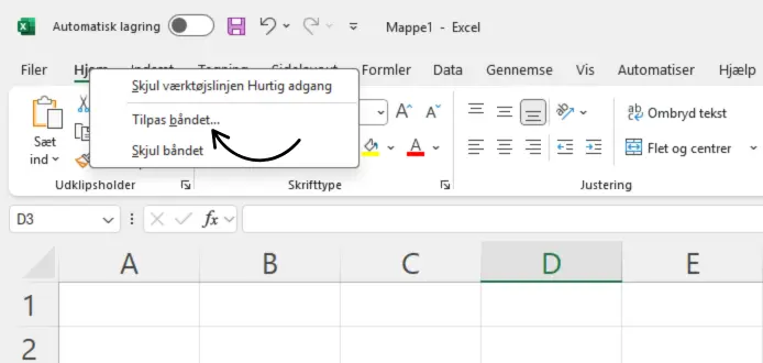 Klik på tilpas båndet